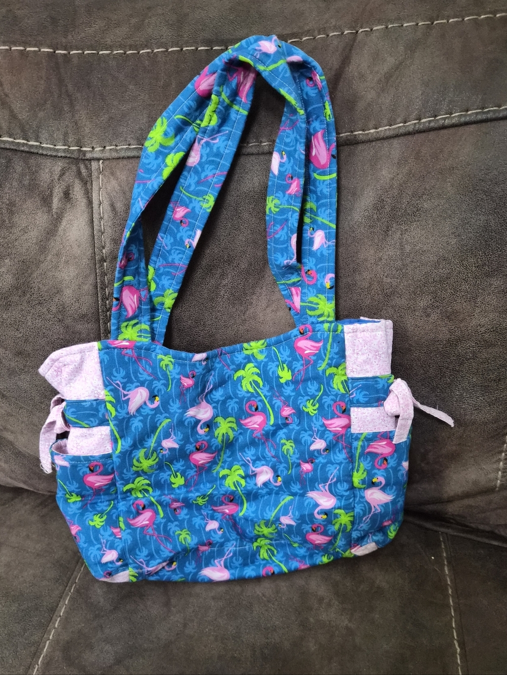 Tropical Flamingo Print Tote Bag - Blue & Pink